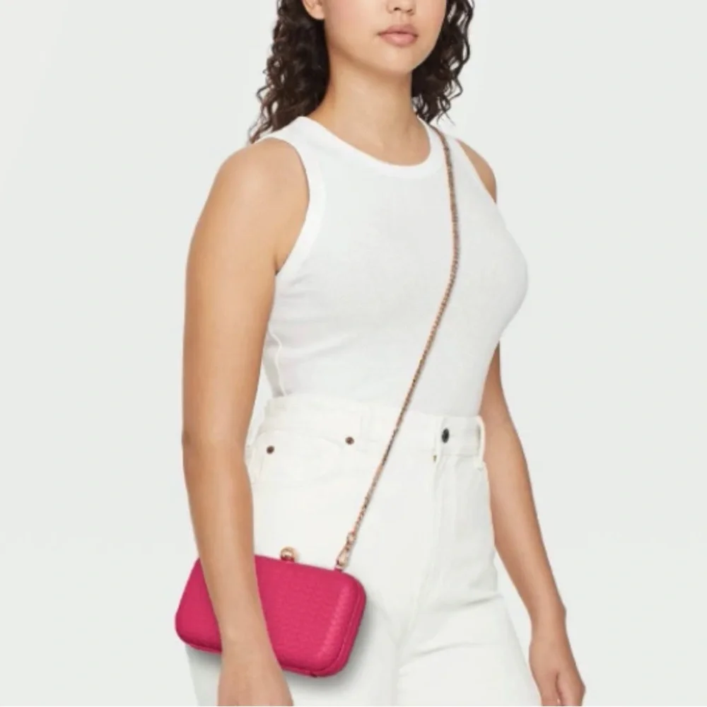 NWT A New Day Woven Minaudière Clutch Crossbody Elegant Hot Pink Bag